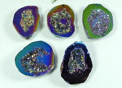 30-33 MM Rainbow Titanium Aura Agate Druzy Fancy Loose Gemstone 5 Pcs Lot SY-112