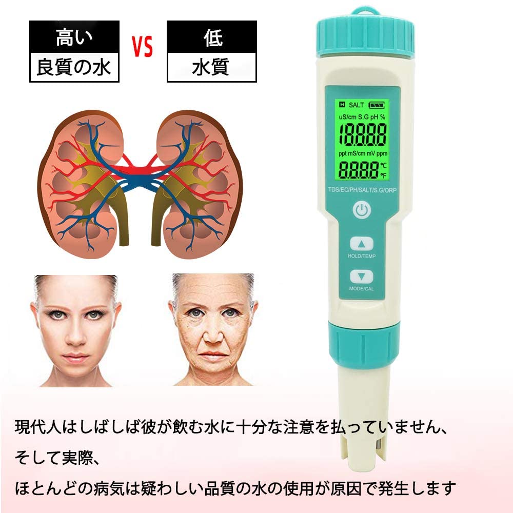 TDOFYH 7-in-1 Water Quality Tester pH/TDS/EC/ORP/S.G/Salinity/Temp, Replaceable Electrode, Backlit, for Aquariums, Drinking Water, Pools