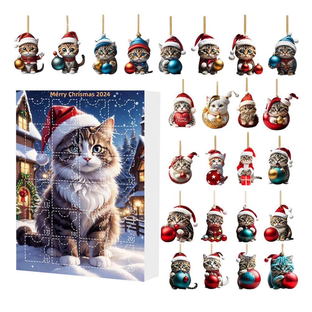 Christmas 2D Acrylic Ornaments 24-Day Countdown Calendar Animal Charm Tree Hanging Pendant 2026 New Year Holidays Kids Gifts