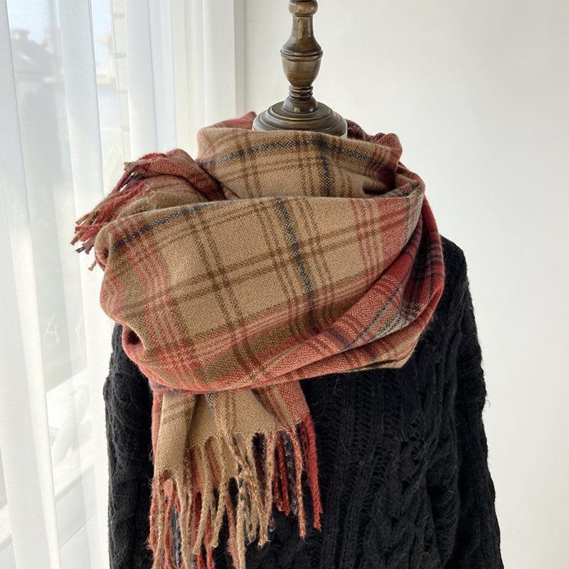Autumn Winter Women Knitted Scarf Headscarf Lady Men Casual Preppy Rainbow Plaid Tassel Scarve Mujer Male Wrap Shawl New Korean