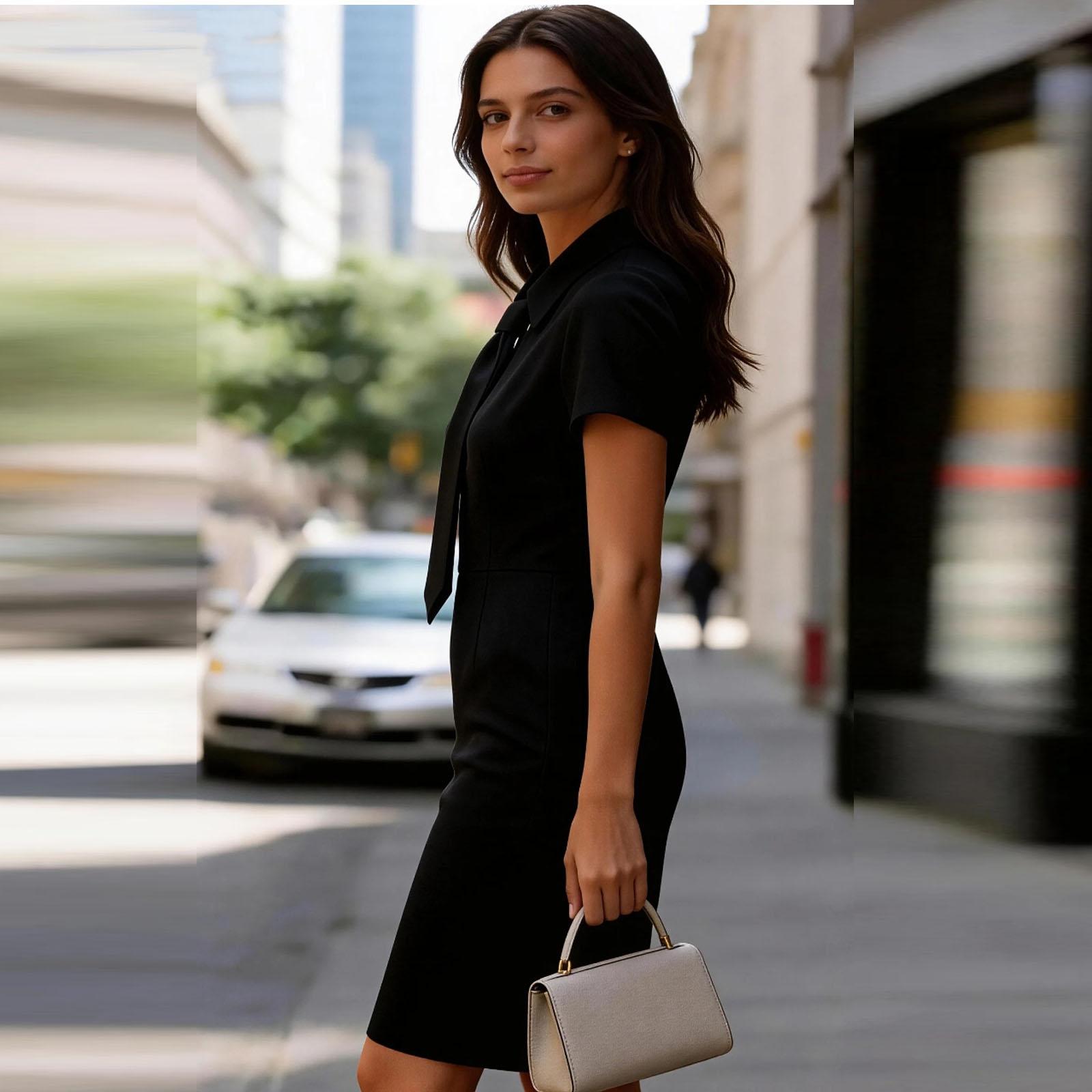 

Women s Fashionable, Elegant Tie-neck, Slim-Fitting Bodycon Dress L чёрный