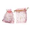 50pcs/Lot 7x9 9x12 10x15 13x18cm Printing Star Moon Christmas Organza Sack Drawstring Charm Packaging Bags Daily Jewelry Making