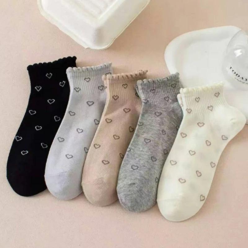 Summer New Lace Love Printed College Style Short Socks Sweat Absorbing Breathable Casual and Comfortable Low Cut Socks