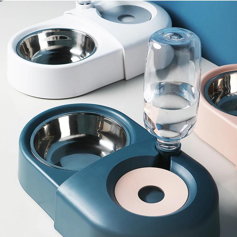 

Dog Cat Bowls with Water Dispenser Feeding and Water Dishes for Pet Easily Detached Wet and Dry Food Bowl Set Pet Supplies синій