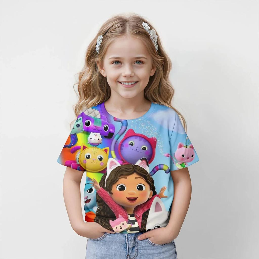 T-shirt Bambini Cartone Animato La Casa delle Bambole di Gabby Stampa 3D Estate Casual Manica Corta