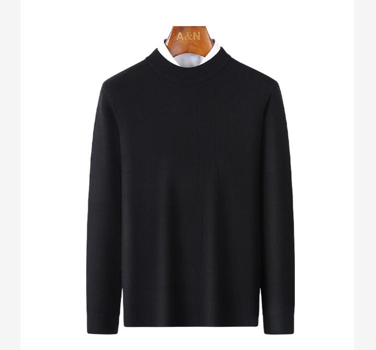 Semi fine spun round neck wool sweater with cashmere and sheep wool, men's knitted jacquard warm pullover sweater