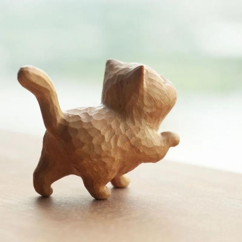 Wooden Carved Proud Kitten Figurine