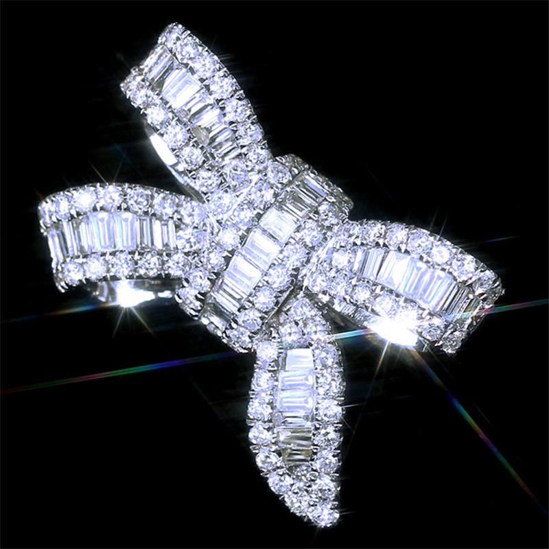 Luxury 925 Sterling Silver Bowknot Shape Rings for Women Female Accessories High Quality Brilliant CZ Hot Jewelry Cute Bow Ring