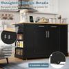 138 cm, Isola da Cucina con Piano di Lavoro Pieghevole, Ruote Silenziose, Presa EU, Ripiani Regolabili e Scomparto Rifiuti Estraibile - Nero con Effetto Legno
