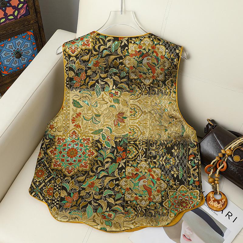 Double-Sided Retro Song Brocade Jacquard Vest for Women – Chinese Style, Tang Suit Inspired.