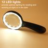 10X Handheld Large Magnifying Glass Lighted Magnifying Glass with Light 12 LED Light Magnifying Loupe for Reading Book/Newspaper