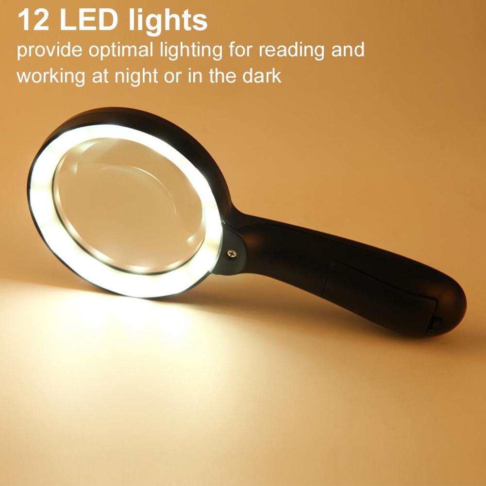 10X Handheld Large Magnifying Glass Lighted Magnifying Glass with Light 12 LED Light Magnifying Loupe for Reading Book/Newspaper