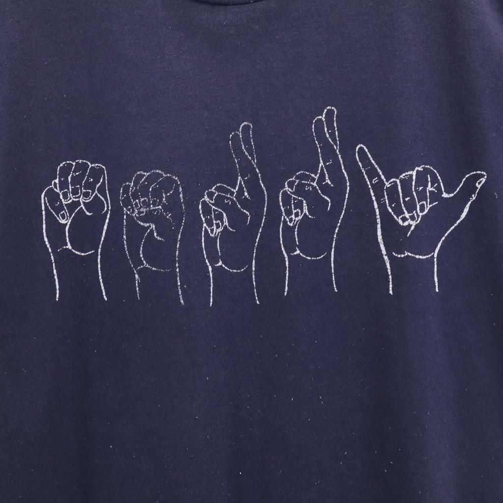 VINTAGE 80s Made in USA Sign Language Print Short sleeve Single stitch T-shirt Men's Used