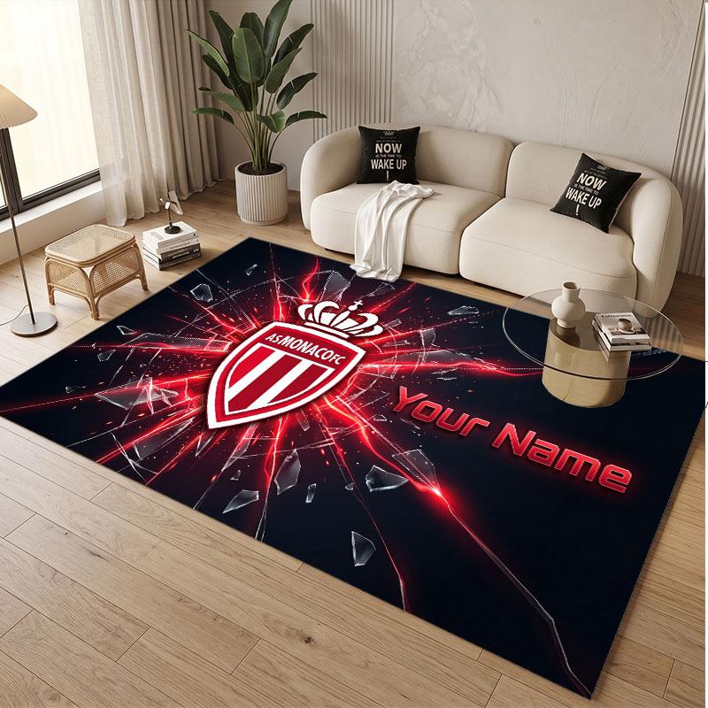 Custom Rug Monaco FC Pattern Print Name Text Soft Non‑Slip Floor Carpet for Home Indoor Decoration