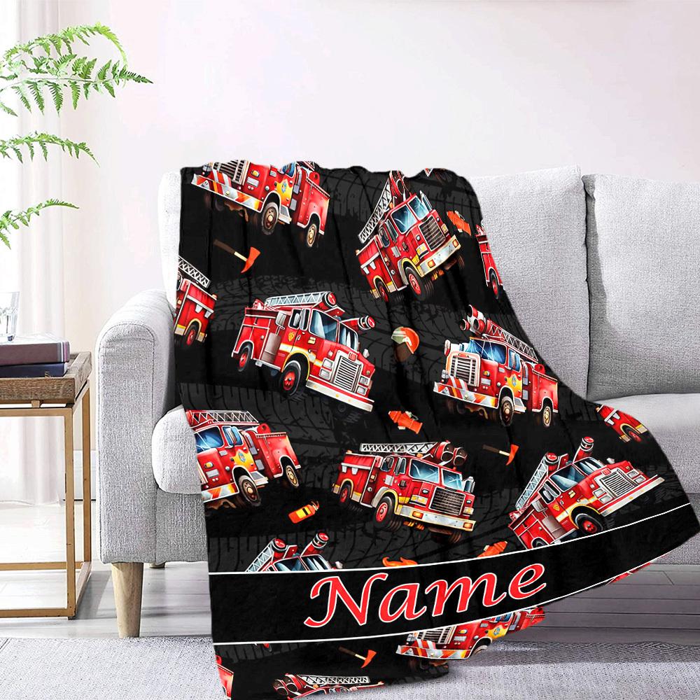 Fire Truck Fun ' Room Decor Multipurpose Customizable Blanket Text Soft Warm Cozy Great For Sofa Couch Office Bed Picnics Four Seasons Multipurpose