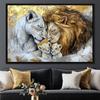 Lion Couple Canvas Print Romantic Wildlife Art Poster Golden Sunset Majestic Lion Wall Art Canvas Painting Home Living Room Art