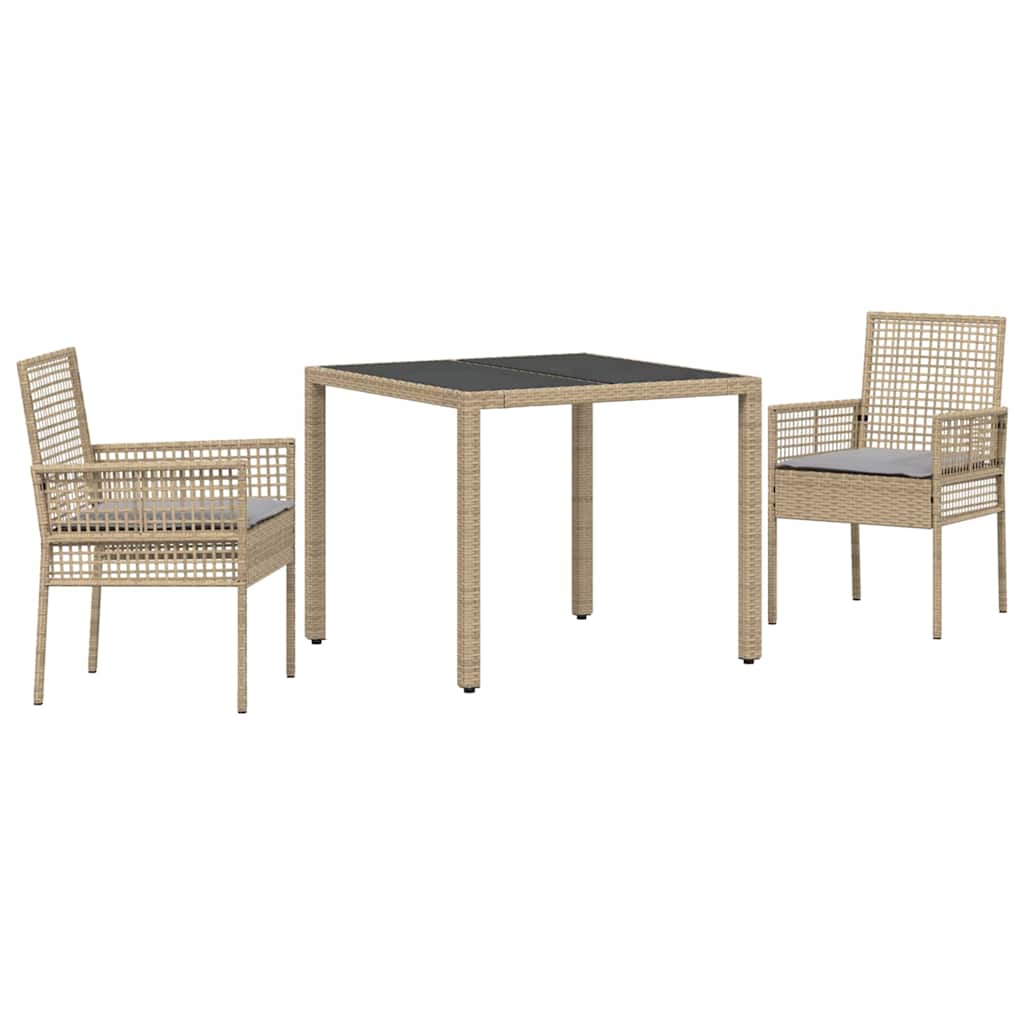 Garden Dining Set 3 Pcs Beige Poly Rattan