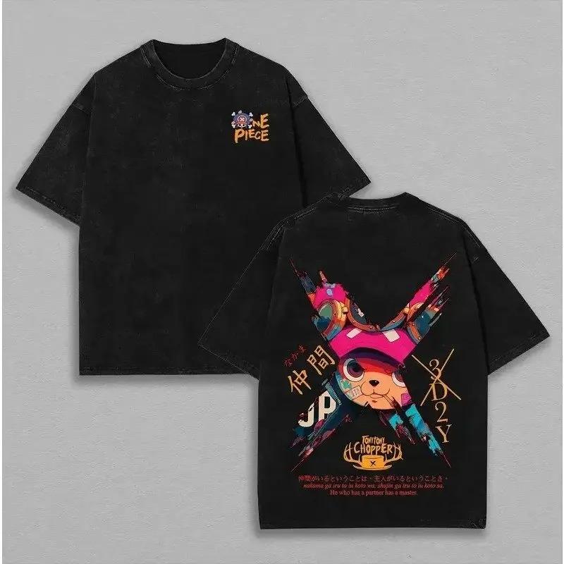 One Piece Zoro Luffy Graphic T Shirt Men Women Vintage Wash Cotton Short Sleeve Tee Summer 2026 Y2k Streetwear Loose Casual Tops