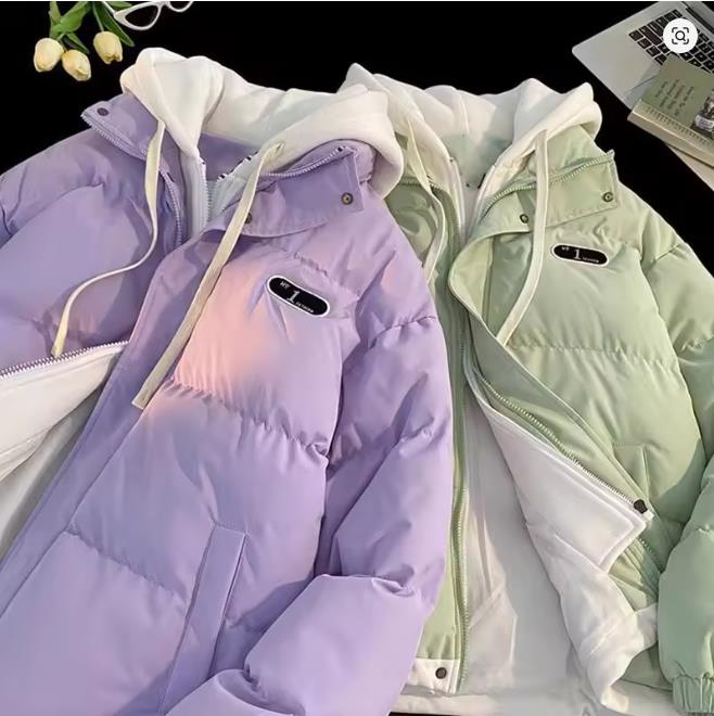 Vinter Bomullspolstret Jakke Dame, Todelt Hette Dun Bomullsjakke Dame Casual Varm Bomullspolstret Bekledning Parkerkåpe