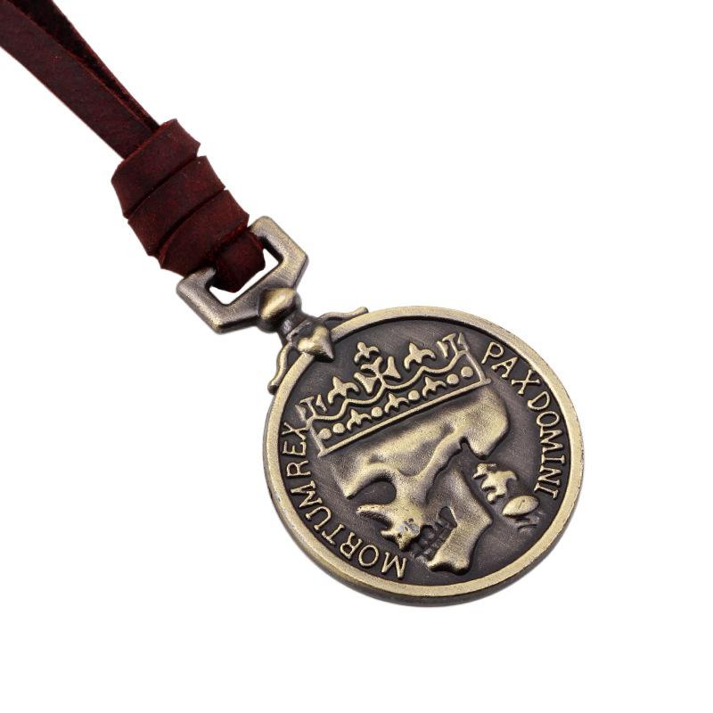 

Модные мужские подвески, винтажный кулон с черепом, ожерелье из натуральной кожи, ожерелья, подвески бронзовый