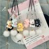 Cartoon Kitten Plush Ball Keychain Anti Lost Phone Charm Pendant Cellphone Chain Phone Lanyard Strap Women Girls