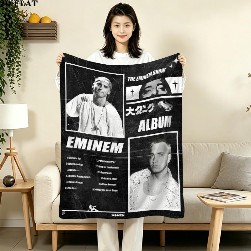 1PC Eminem Patterned Flannel Blanket Suitable For All Seasons For Home Decor Warmth And Comfort Gifts Holiday Present