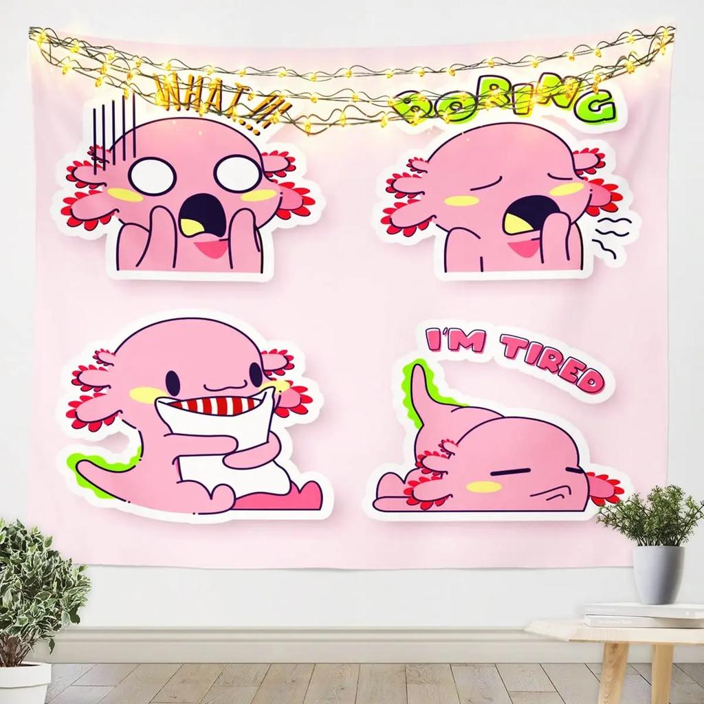 Cute Cartoon Axolotl Tapestry Seaweed Wall Blanket Tapestries Marine Life Wall Hanging for Kids Teens Girls Boys Room Home Decor