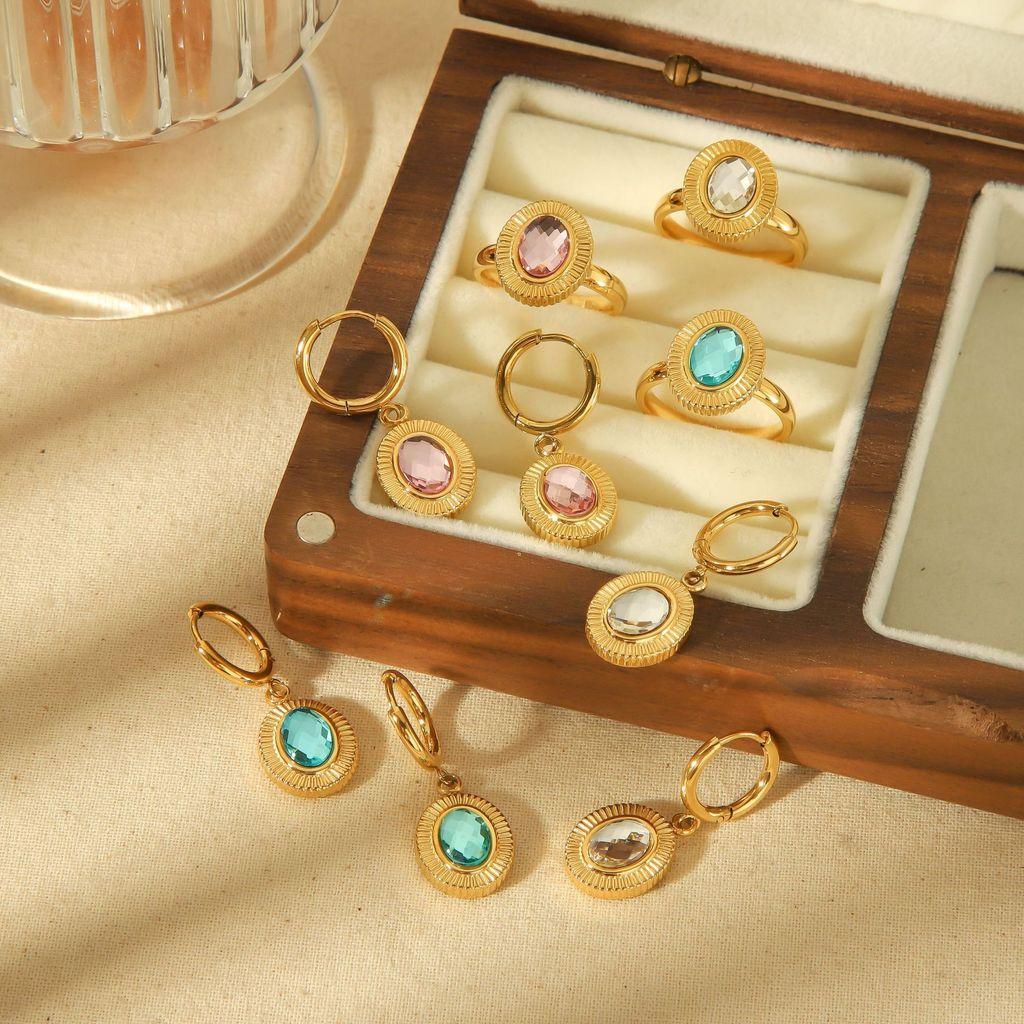 Geometric Titanium Steel Ring For Women With Zircon Stone Elegant Fashion Jewelry
