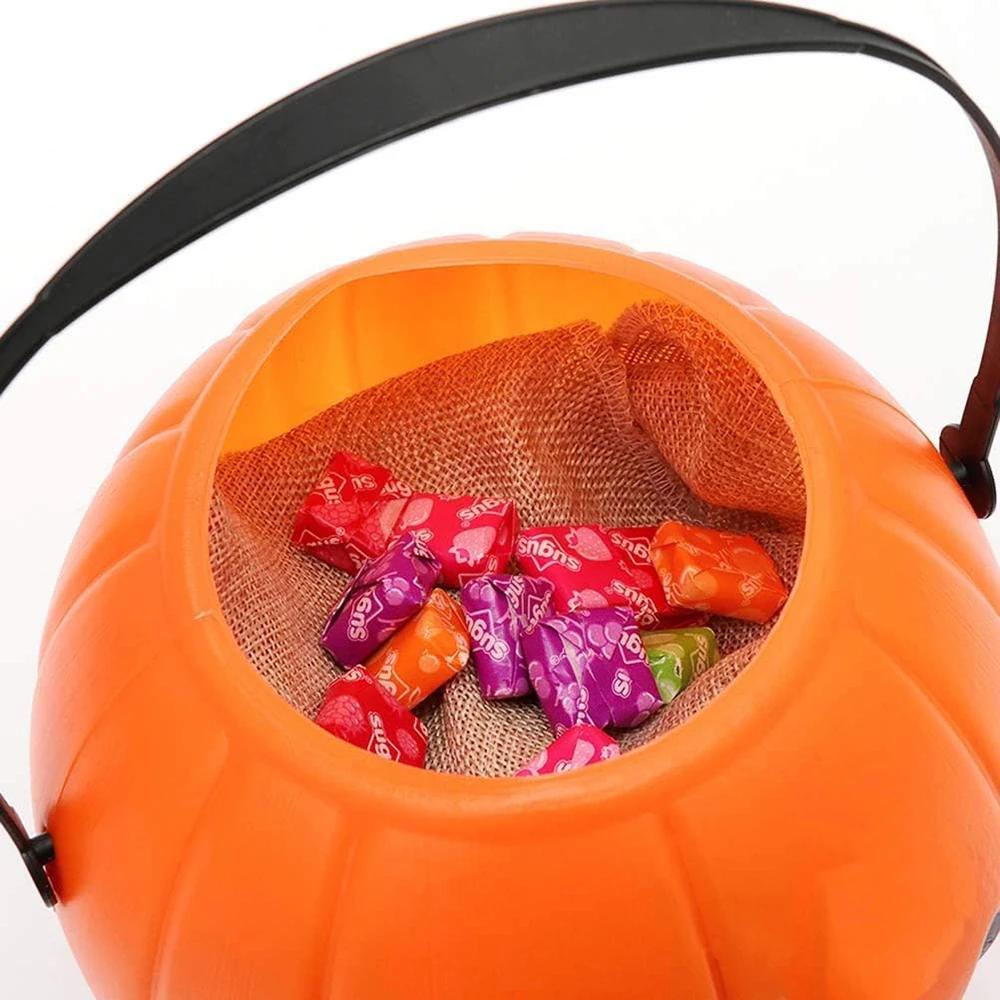 2pcs Halloween Pumpkin Bucket, Portable Pumpkin Lantern Candy Basket, Decorative Pumpkin Pails with Halloween Party Favor