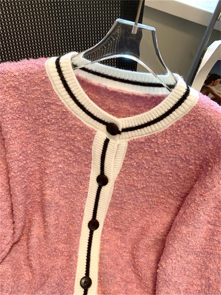 Knitted Women Cardigan Autumn Winter  New Patchwork Long Sleeve Sweater Casual Vintage Single Breasted Cardigans