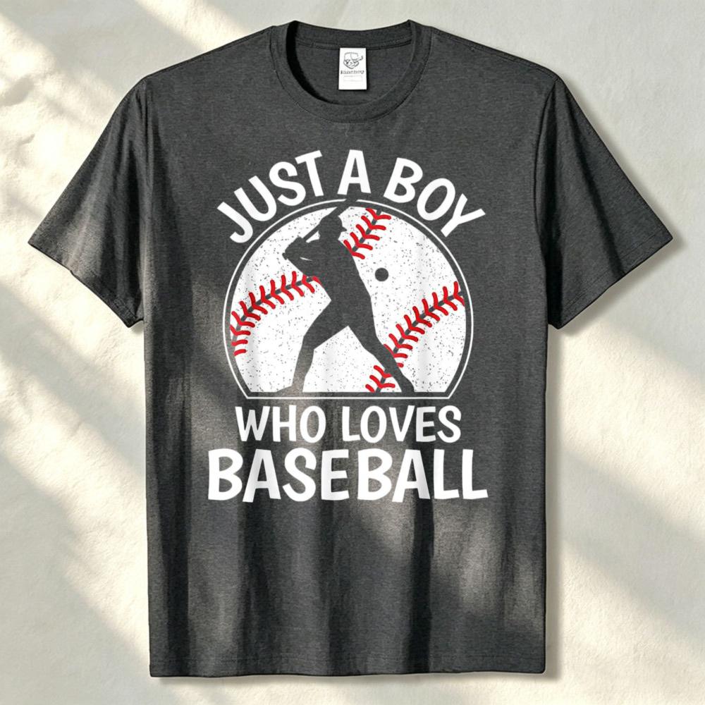 Unisex Cotton Loose Crew Neck Tee Just A Boy Who Baseball Retro Graphic Print Trendy Sports Top For Game Casual Holiday Outfit