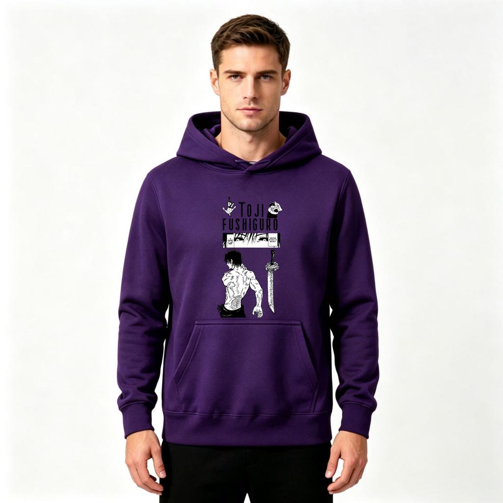 Men Pullover Hoodie Toji Fushiguro Anime Print Casual Long Sleeve Hooded Sweatshirt