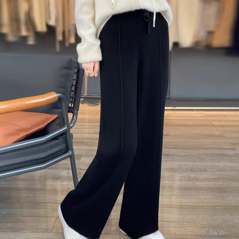 Women Knitted Wide Leg Pants Autumn Winter Basic Soft Warm Cashmere Knit Trousers Casual Simple Style Korean