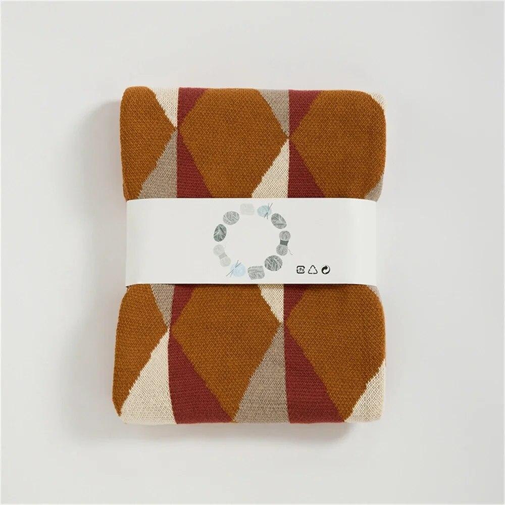 Knitted Cotton Blanket Geometric Sofa Blankets For Beds Bedroom Decorative Air Conditioning Office Napping Camping Throw Blanket