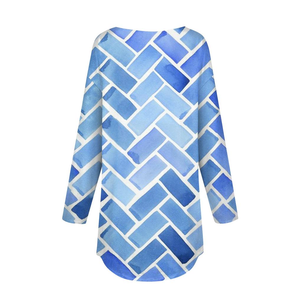 Women's Loose Casual Printed Round Neck Long Sleeved T Shirt Top Pullover Long Sleeved Sweatshirt