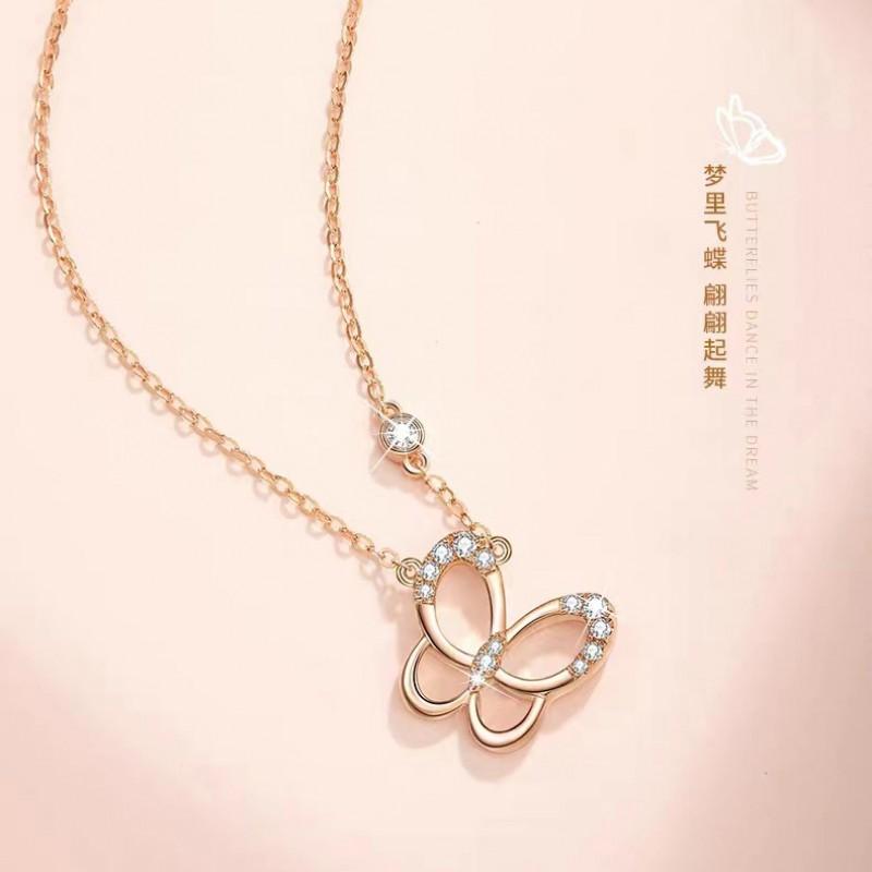 990 Sterling Butterfly Necklace Women Fashion Light Luxury Clavicle Chain Ins Style Versatile Choker