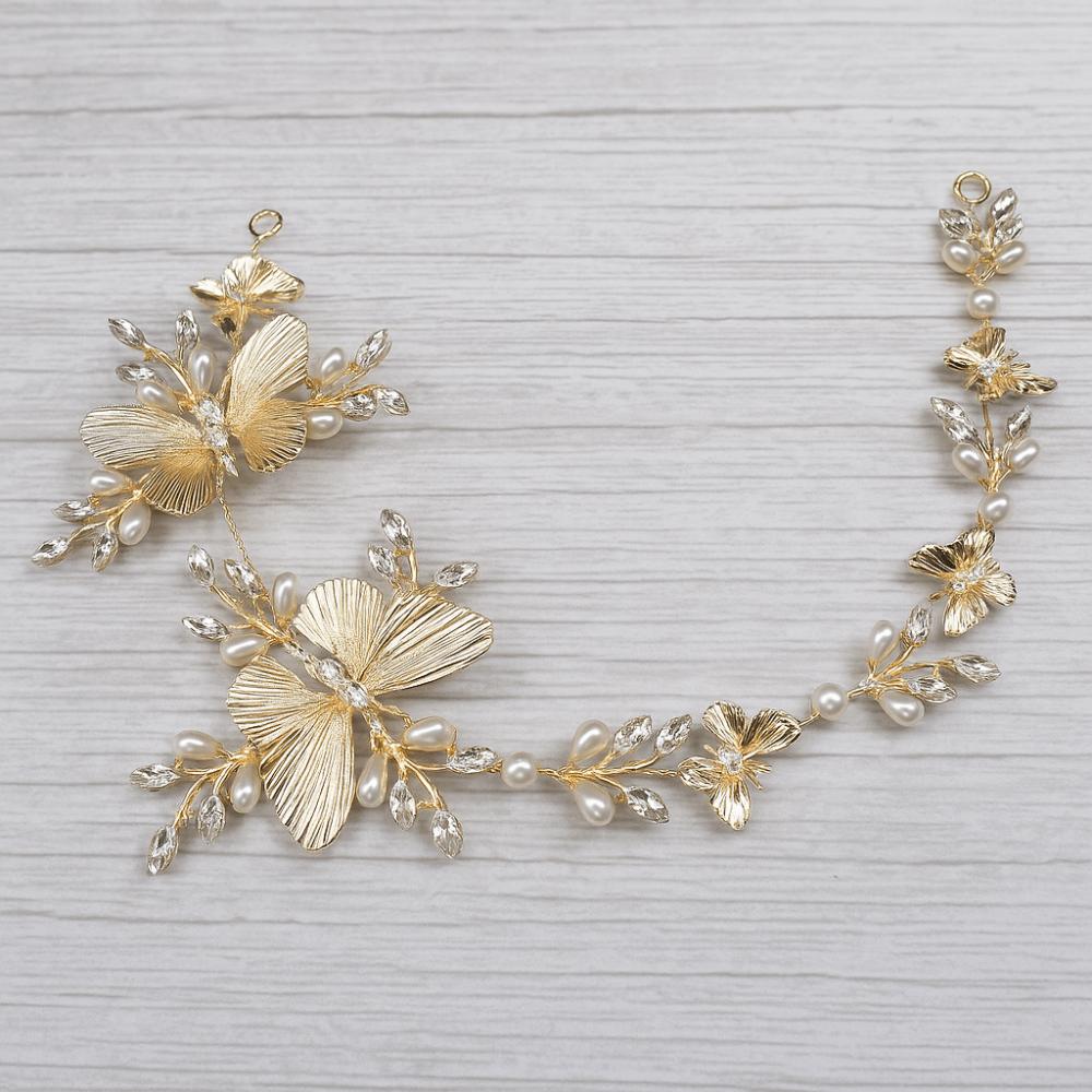 Elegant Bridal Butterfly Headband Pearl Beads Wedding Crystal Headwear  for Women Girls