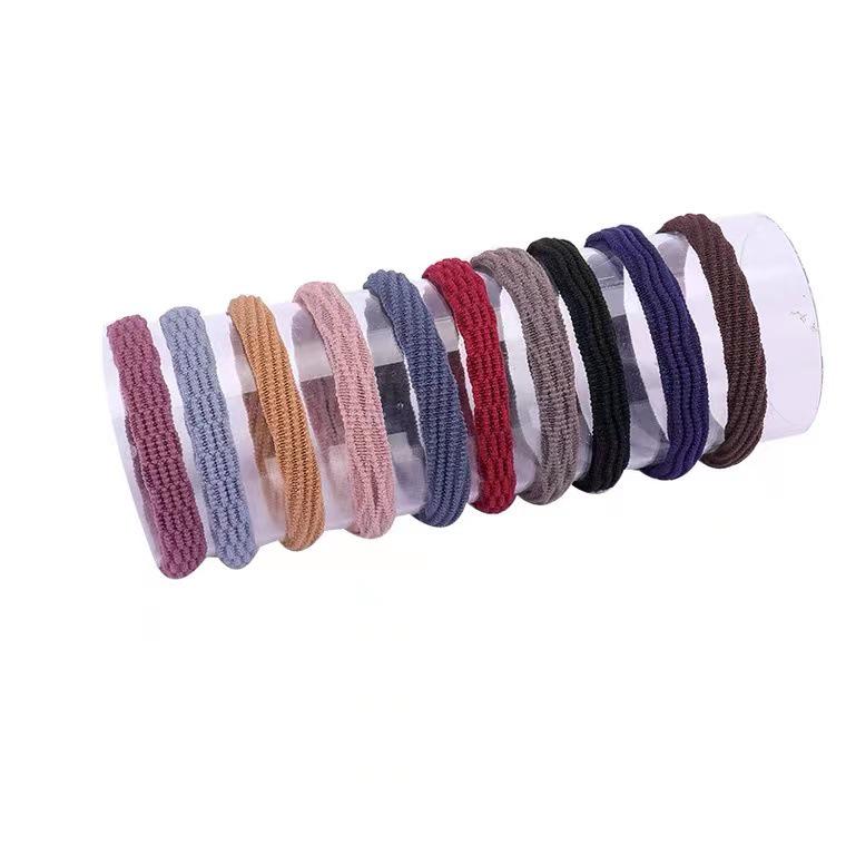 Jacquard High Elasticity Towel Ring Hair Tie – Korean Wave Grid Style