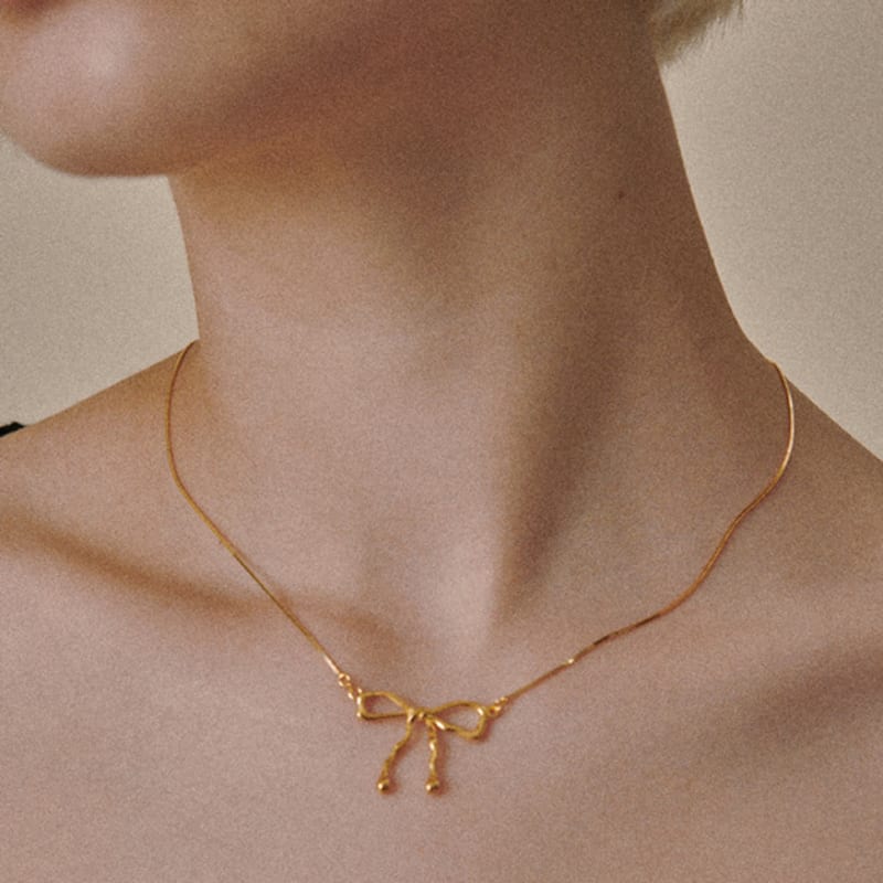OVT-U [925 Silver] Flow Ribbon Necklace - Gold