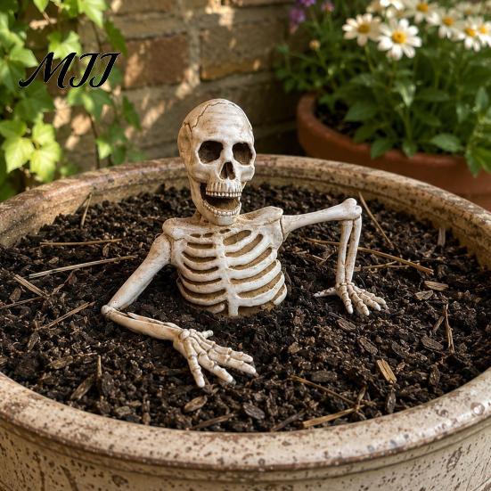 Durable Plastic Ground Breakers Halloween Half Body Skeleton Yard Sign with Adjustable Arms, Weatherproof Horror Theme Party Supplies