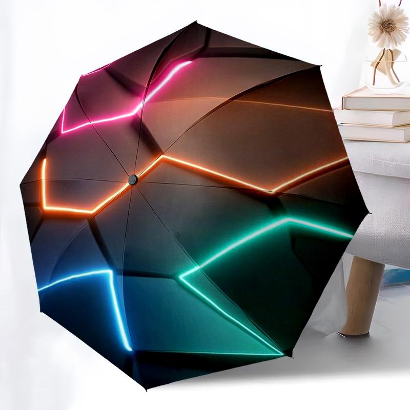 Abstract Color Geometric Umbrella Automatic Open/close, Iron Frame & 8-Rib Structure, Umbrella for Women & Men, Christmas Gifts