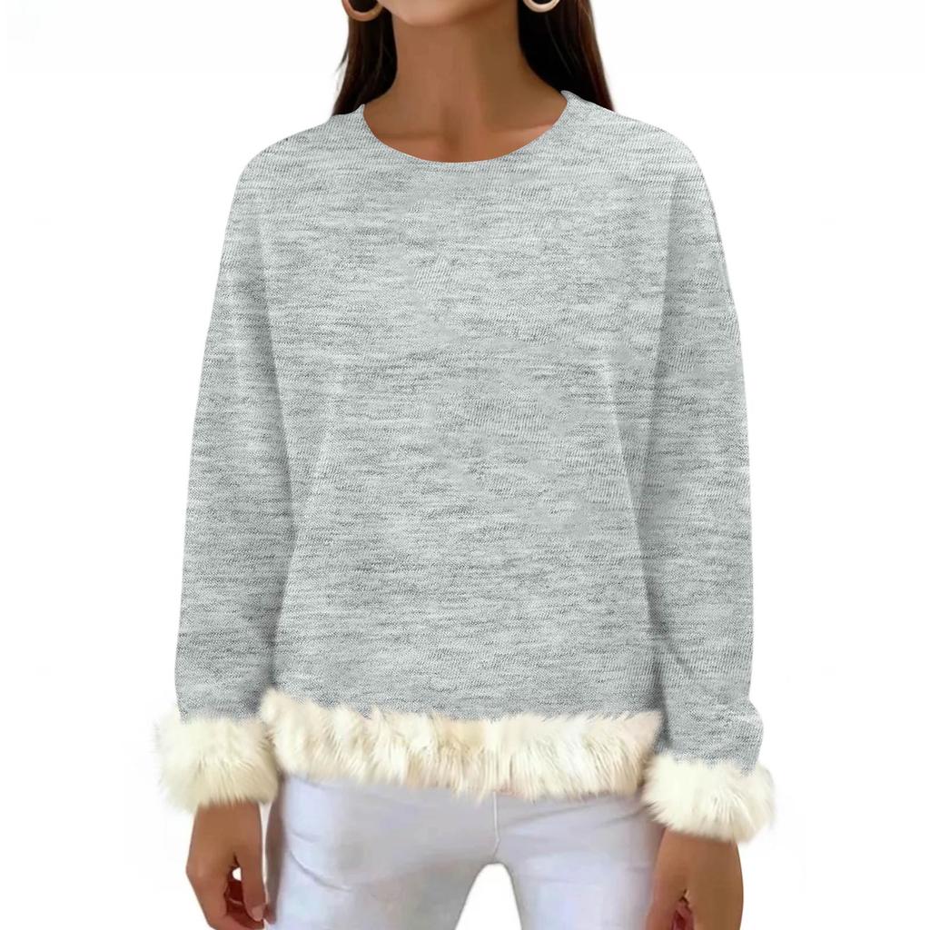 Women's Casual Round Neck Long Sleeve Sweatshirt Solid Color Sweatshirt