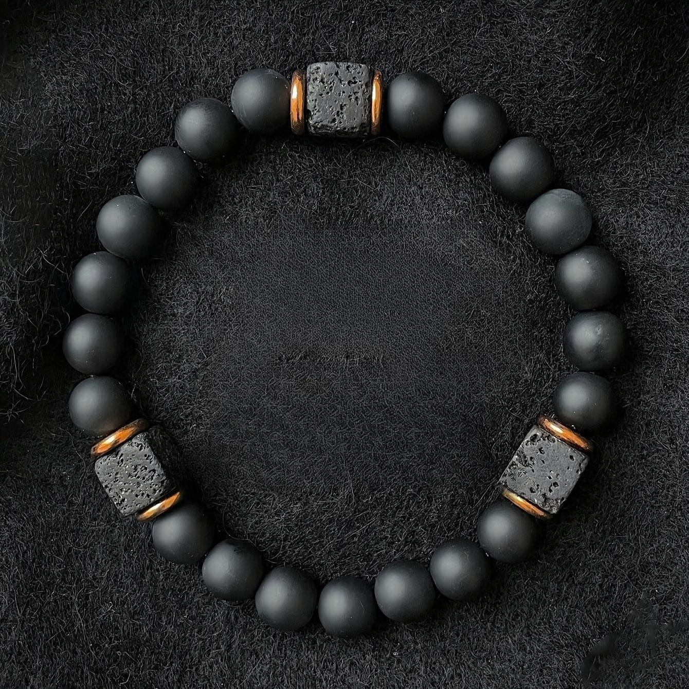 Men Volcanic Stone Bracelet Square Black Agate Fashion Jewelry for Modern Gentleman Natural Lava Rock