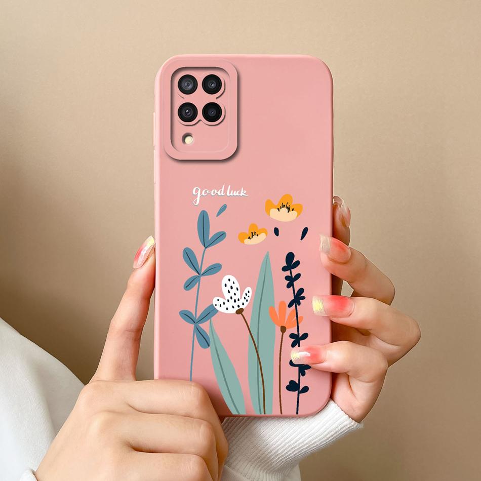 Für Samsung M22 M32 Hülle Bemalte Blumen Upgrade Flüssigsilikon Linsenschutz Handy Rückseite Für Galaxy M 32 M 22 Fundas