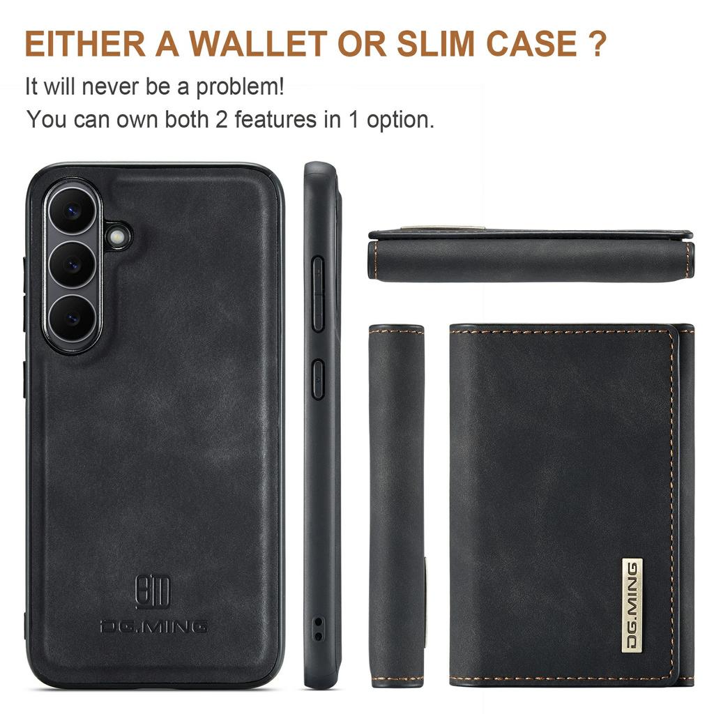 DG.MING M1 Series for Samsung Galaxy S25 FE Case Kickstand PU Phone Cover with Detachable Wallet
