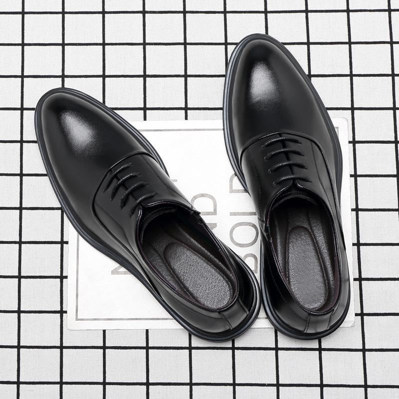 Invisible Inner Height Increase 8cm Leather Shoes Men's Korean Version Genuine Leather Men's Shoes Business Dress Black Pointed Photo Wedding Shoes