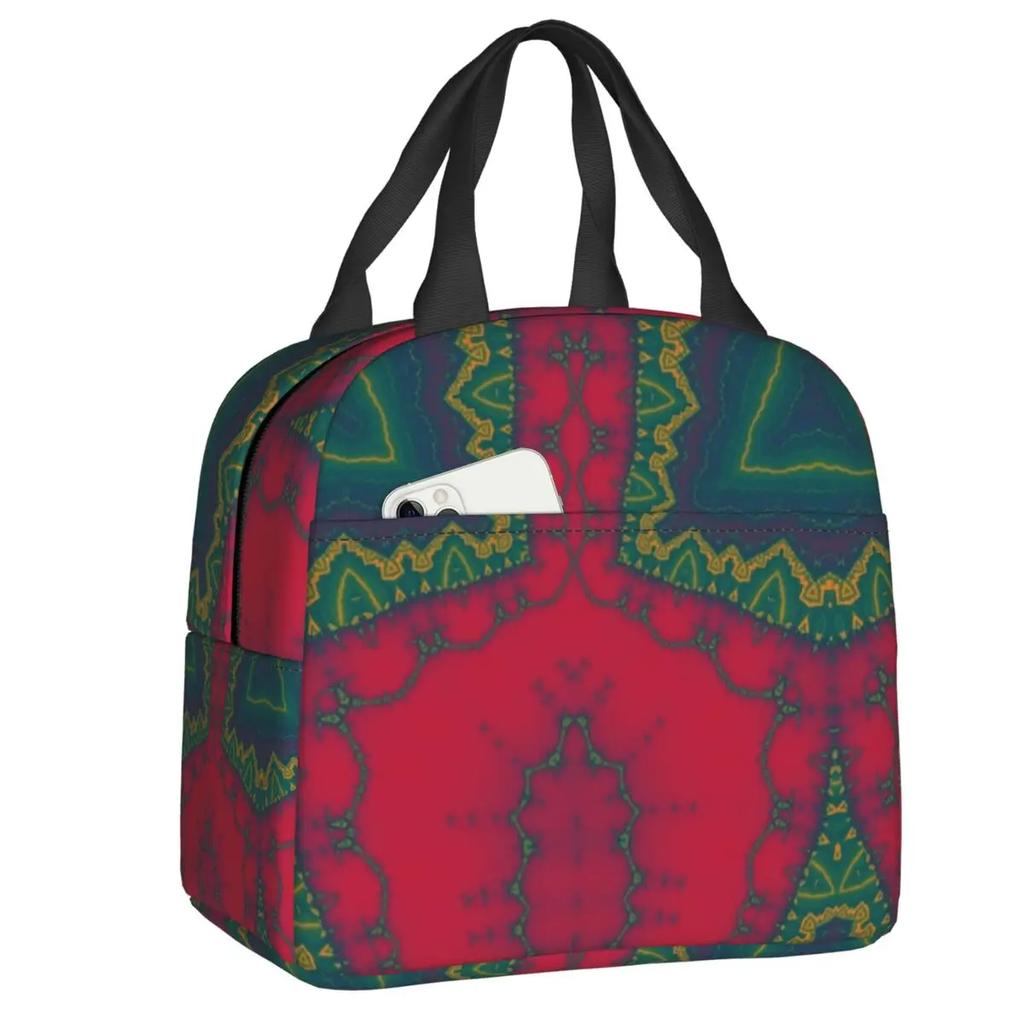 African Tribal Ankara Fabric Style Pink Thermal Insulated Lunch Bags Women Geometric Ethnic Art Portable Lunch Tote Food Box
