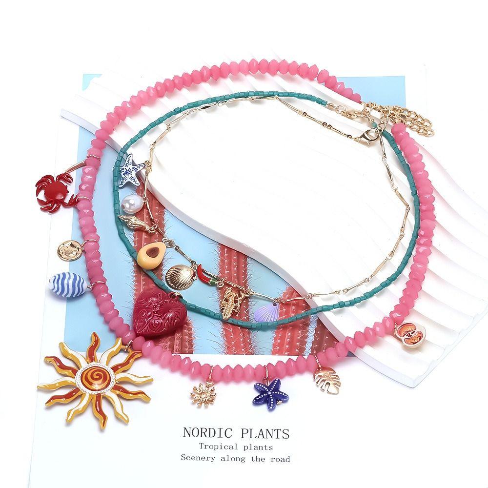 Fruit Sun Pendant Necklace Love Dopamine Necklace Geometric Rice Bead Necklace  Gift