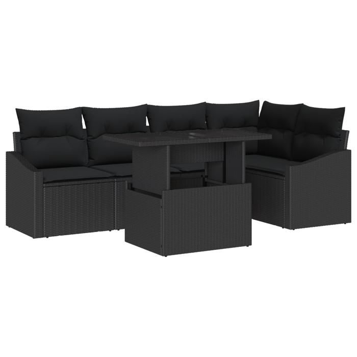 VidaXL Ensemble de canapé de jardin 6 pièces avec coussins en poly rattan noir 3349009
