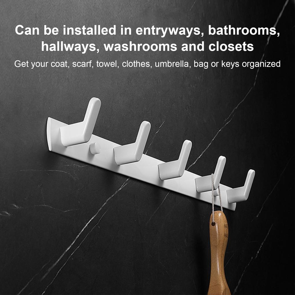 Wall Mounted Coat Rack Modern Stylish Coat Hanger Rack with 5 Hooks for Bathroom Living Room White